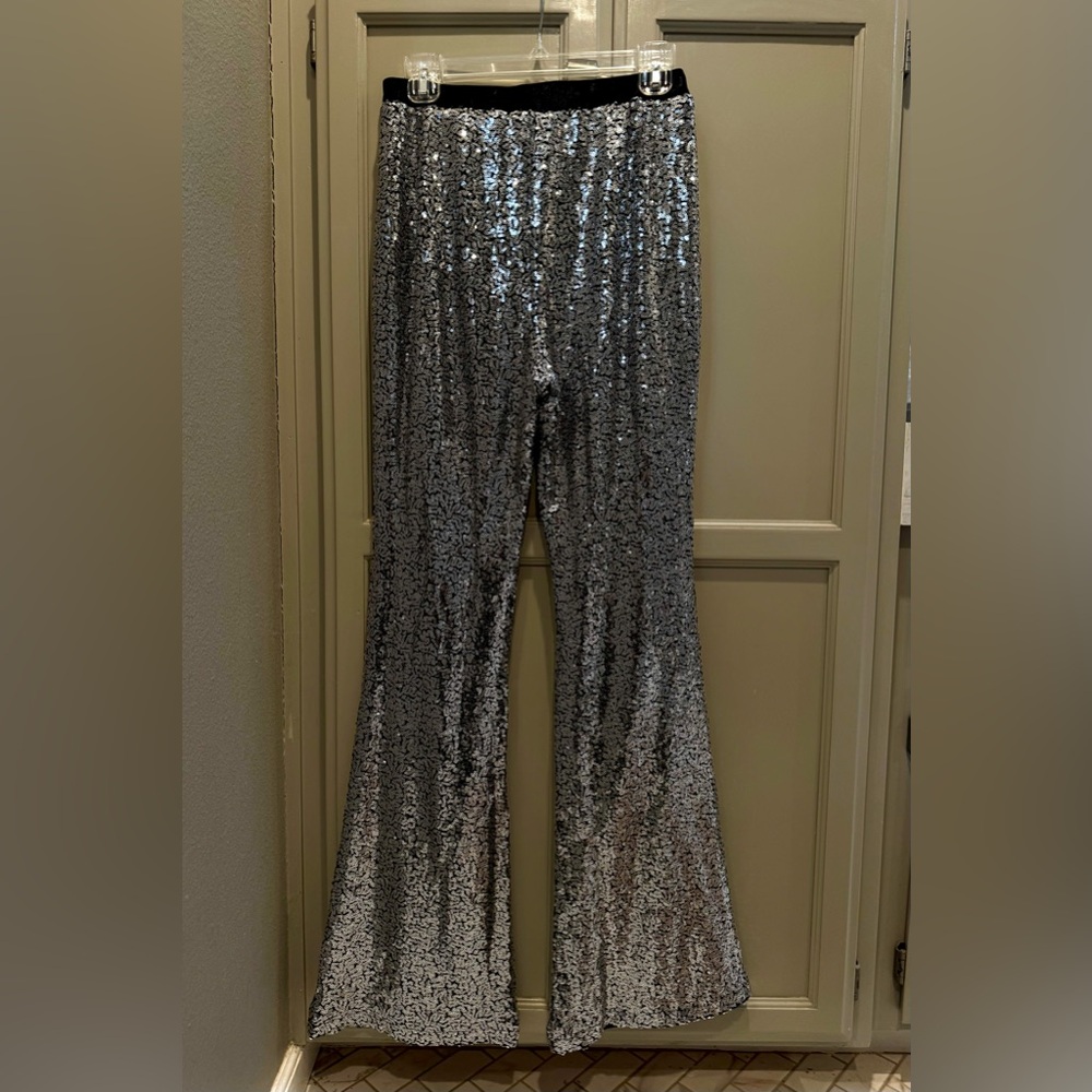 Silver Sequin Flare Pants